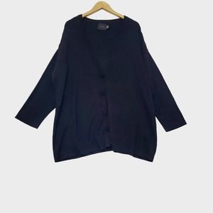 Pura‎ Cardigan Sweater Button Front Oversized Minimalist Relaxed Black Size 1X